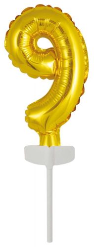 Gold, Gold Nummer 9 Folienballon für Kuchen 13 cm