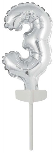 silver, silber Nummer 3 Folienballon für Torte 13 cm