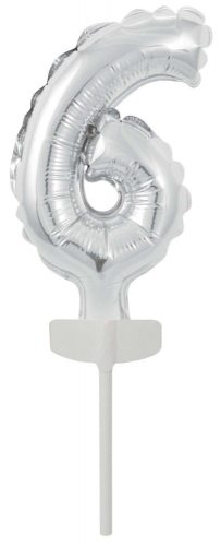 Nummer Silber, Silberne Folienschirm Zahl 6 für Kuchen 13 cm