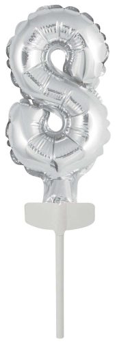silver, Silber Nummer 8 Folienballon für Torte 13 cm