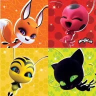   Miraculous Geschichten von Ladybug und Cat Noir Kwami Serviette 16 Stk 33x33 cm