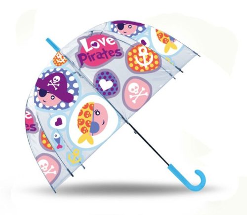 Pirat Love Kinder transparent halbautomatischer Regenschirm Ø70 cm
