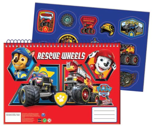 Paw Patrol Rescue Wheels A/4 Spiral-Skizzenbuch 40 Blatt mit Aufkleber