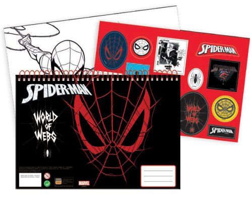 Spiderman World of Webs A/4 Spiral-Skizzenbuch mit 40 Blättern und Aufklebern