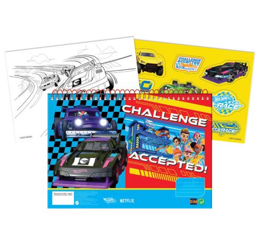 Hot Wheels Challenge A/4 Spiral Skizzenbuch mit 40 Blättern und Aufklebern