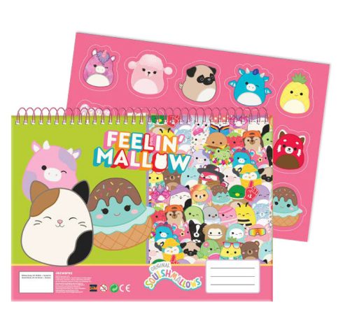 Squishmallows Feelin' A/4 Spiral-Skizzenbuch mit 40 Blätter und Aufkleber