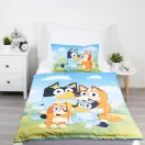 Bluey Happy Family Kinderbettwäsche-Set für Kindergarten, 100×135cm, 40×60 cm