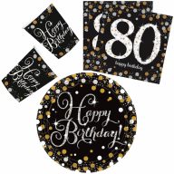   Geburtstag Gold Happy Birthday 80 Party-Set mit 32 Stück und 23 cm Tellern