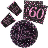   Geburtstag Pink Happy Birthday 60 Party-Set mit 32 Teilen und 23 cm Tellern