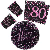   Geburtstag Pink Happy Birthday 80 Party-Set mit 32 Teilen und 23 cm Tellern