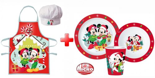 Disney Minnie and Mickey Weihnachten Schürze und Kunststoff Essgeschirr Set