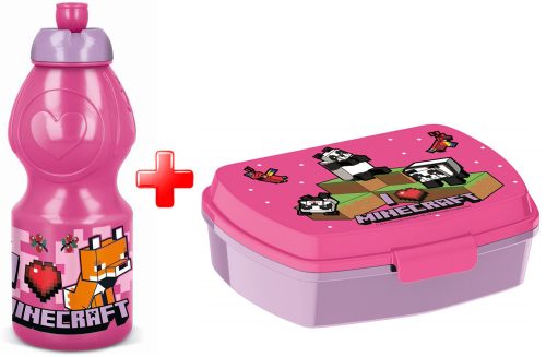 Minecraft Pixel Pink Flasche und Brotdose Set
