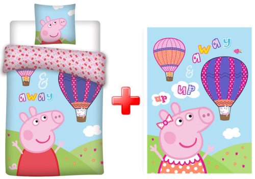 Peppa Wutz Hot Air Balloon Kinder-Bettwäsche und Polar-Decke Set