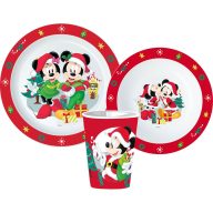   Disney Minnie and Mickey Weihnachtsgeschirrset, Mikrokunststoff-Set, mit Becher 260 ml