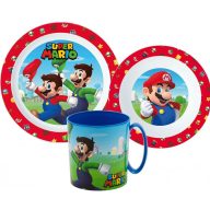   Super Mario Mushroom Kingdom Geschirrset, Micro-Kunststoff-Set mit Tasse 350 ml