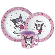   Hello Kitty Kuromi Essgeschirr, Mikrokunststoff Set mit Becher 390 ml