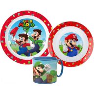   Super Mario Mushroom Kingdom Geschirrset, Mikro-Kunststoffset mit Becher 265 ml
