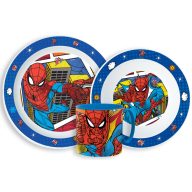   Spiderman Grid Geschirrset, Mikro-Kunststoff-Set mit 265 ml Becher