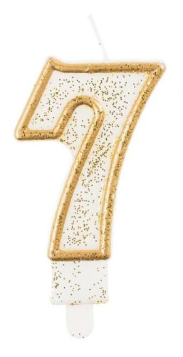 Nummer Gold Goldene Glitzer-Ziffer-Kerze 7, Tortenkerze