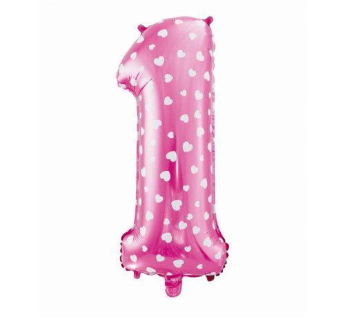 Pink mit Hearts, Rosa Nummer 1 Folienballon 61 cm