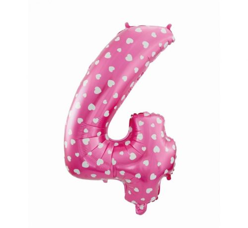 Pink mit Hearts, Rosa Nummer 4 Folienballon 61 cm