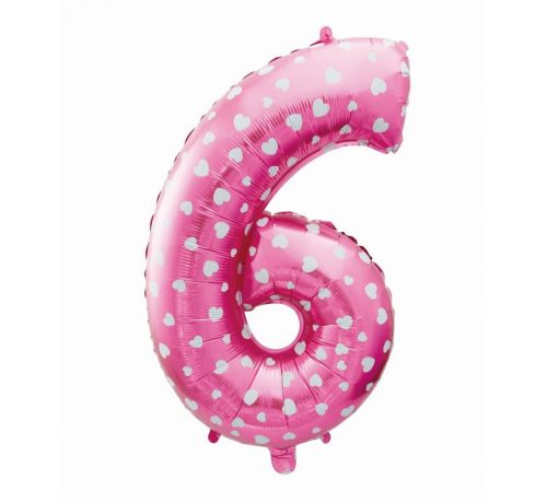 Pink mit Hearts, Rosa Nummer 6 Folienballon 61 cm