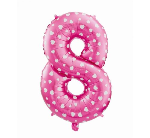 Pink mit Hearts, Rosa Nummer 8 Folienballon 61 cm