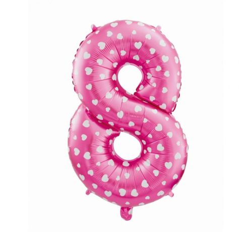 Nummer Pink with Hearts Rosa Zahl 8 Folienballon 61 cm