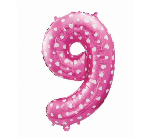 Pink mit Hearts, Rosa Nummer 9 Folienballon 61 cm