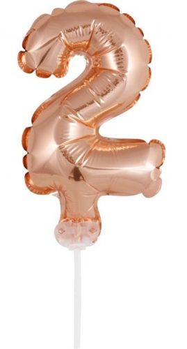 Rose Gold Nummer 2 Luftballon aus Folie für Kuchen 13 cm