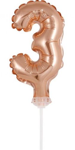 Rose Gold Nummer 3 Luftballon aus Folie für Kuchen 13 cm