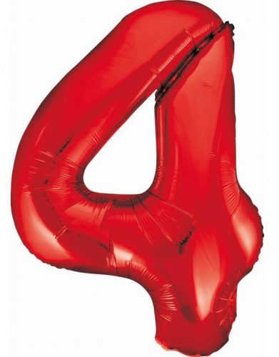 Rot 4 Größe Red Nummer Folienballon 85 cm