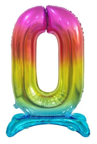 Nummer Rainbow Bunter Nummer 0 Folienballon mit Basis 74 cm