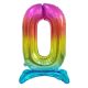 Farbe Rainbow Nummer 0 Folienballon mit Sockel 74 cm
