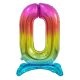 Farbe Rainbow Nummer 0 Folienballon mit Sockel 74 cm