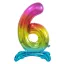 Nummer Rainbow Bunter Zahl 6 Folienballon mit Basis 74 cm