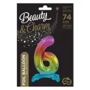 Nummer Rainbow Bunter Zahl 6 Folienballon mit Basis 74 cm
