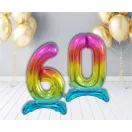 Nummer Rainbow Bunter Zahl 6 Folienballon mit Basis 74 cm