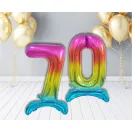 Nummer Rainbow Bunter 7er Zahlenfolienballon mit Sockel 74 cm