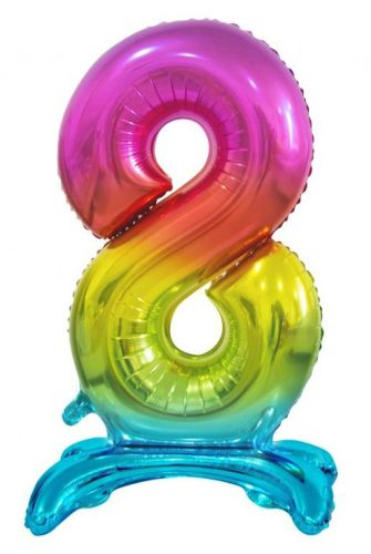Farbe Rainbow Nummer 8 Folienballon mit Sockel 74 cm