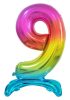 Nummer Rainbow Bunter Nummer 9 Folienballon mit Basis 74 cm