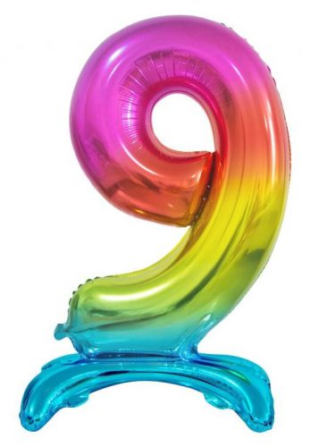 Farbe Rainbow Nummer 9 Folienballon mit Sockel 74 cm