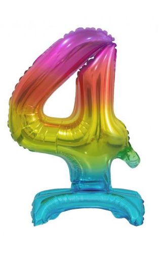 Farbe Rainbow mini Nummer 4 Folienballon mit Sockel 38 cm