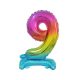 Nummer Rainbow Bunter Mini-Folienballon Nummer 9 mit Standfuß 38 cm
