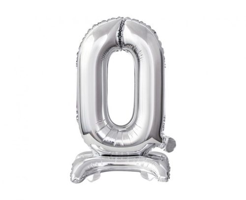 Silber B&C Silver mini Nummer 0 Folienballon mit Sockel 38 cm