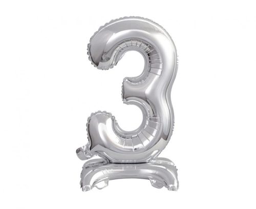 Silber B&C Silver mini Nummer 3 Folienballon mit Sockel 38 cm