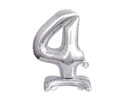 Silber B&C Silver mini Nummer 4 Folienballon mit Sockel 38 cm