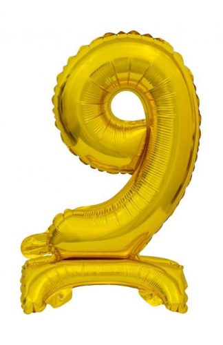 Gold B&C Gold mini Nummer 9 Folienballon mit Sockel 38 cm