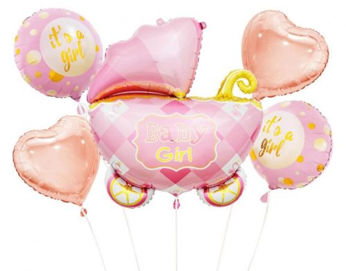 Rosa Kinderwagen Carriage Pink Folienballon 5er Set Set