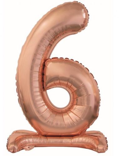 Nummer Rose Gold Nummer 6 Folienballon mit Sockel 74 cm